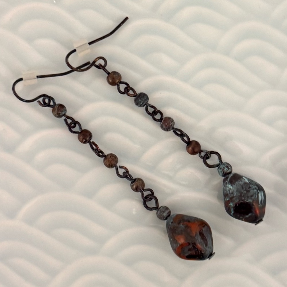 Patina Beaded Dangle Earrings - Picture 2 of 2